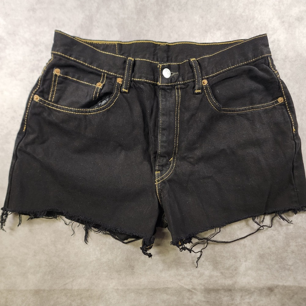 Levi's 550 Black Denim Cutoff Shorts 32 Raw Hem Grunge Y2K Jorts